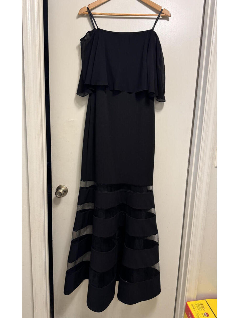 Lauren Ralph Lauren Womens Dress 8 Black Off Shoulder Mesh Panel Evening Formal